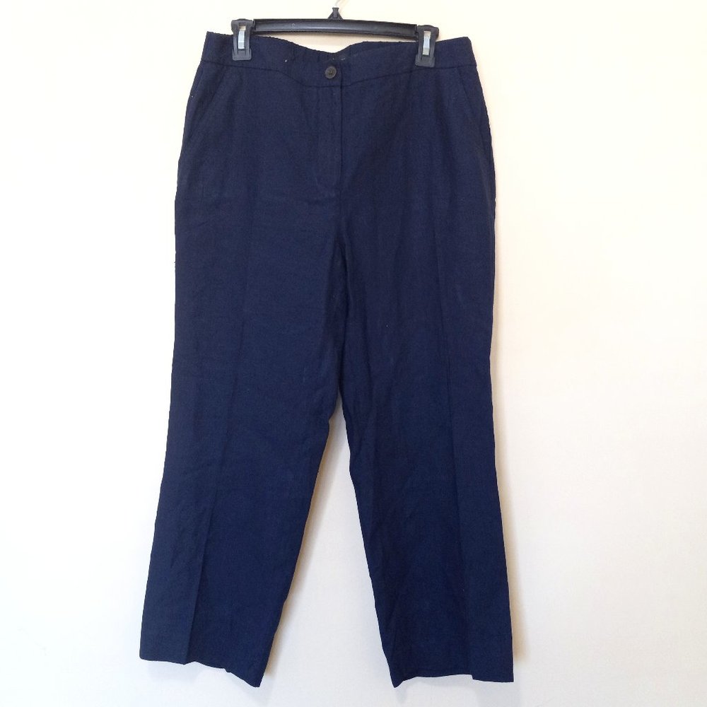 TALBOTS Women's Navy Semi Elastic Waist Linen Ankle Pants Size 8
